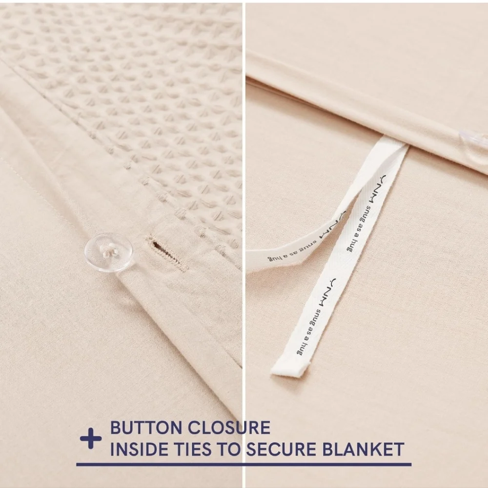 YnM Cotton Waffle Weave Duvet Cover for Weighted Blankets with 16 String Oatmeal